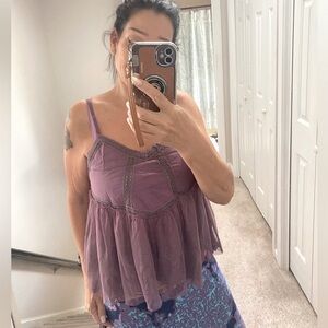 Purple violet crochet lace and mesh top . Brand new with tags in bag! Size M